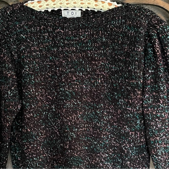 90s Sweater Crop Black Pastel Specks Puff 3/4 Sleeves Whimsy Fairy Goth - Picture 12 of 16